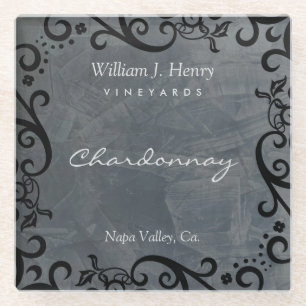 Personalise Slate And Black Scroll Wine Glass Coas Coaster