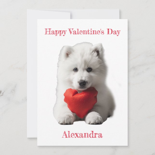 Personalise Smoyed Puppy Valentine  Holiday Card (Front)