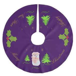 Personalise, Snow woman, Christmas tree, twig Brushed Polyester Tree Skirt