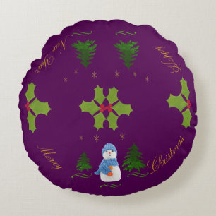 Personalise, Snowman, Christmas tree, twig Round Cushion