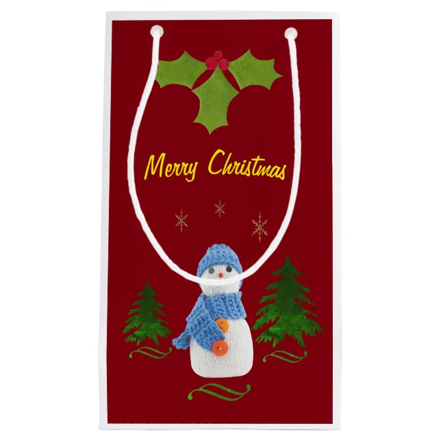 Personalise, Snowman, Christmas tree, twig Small Gift Bag (Front)
