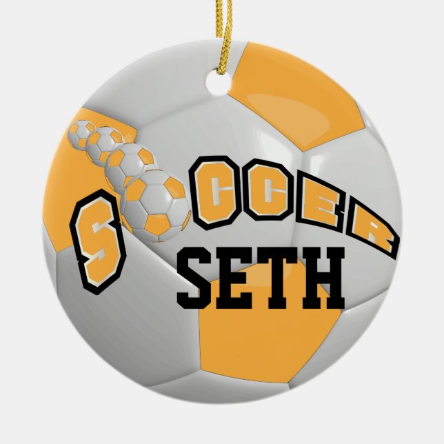 Personalise Soccer Ball | Gold Ceramic Tree Decoration (Front)