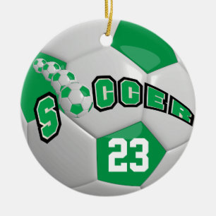 Personalise Soccer Ball Green Ceramic Tree Decoration