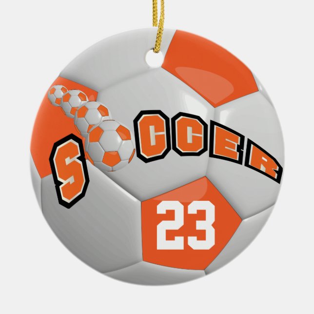 Personalise Soccer Ball | Orange Ceramic Tree Decoration (Front)