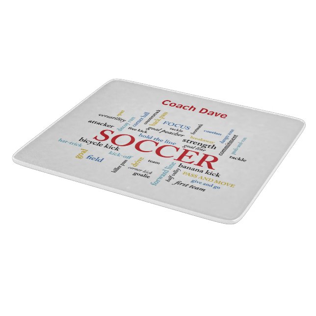Personalise, Soccer Coach Thank You in Words Cutting Board (Corner)