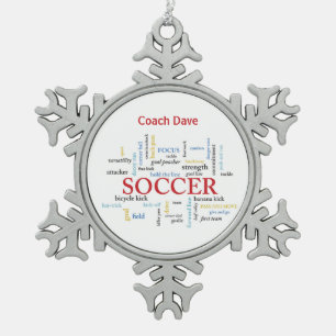 Personalise, Soccer Coach Thank You in Words Snowflake Pewter Christmas Ornament
