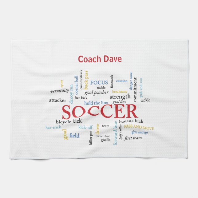 Personalise, Soccer Coach Thank You in Words Tea Towel (Horizontal)