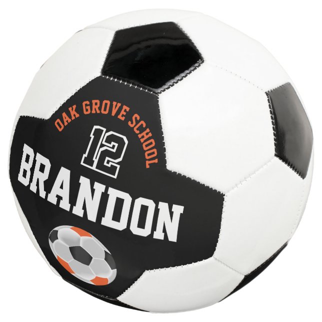 Personalise Soccer Sport- Orange, Black and White  Ball (Three Quarter)