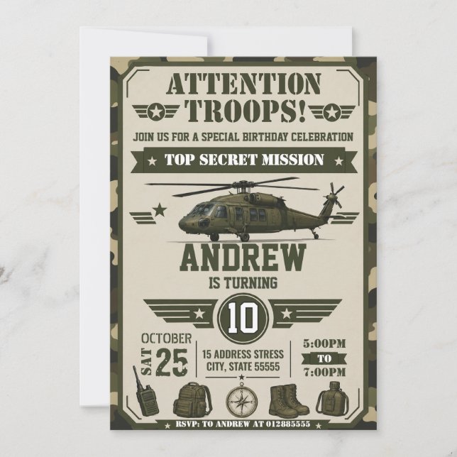 Personalise Soldier Birthday Invitation (Front)