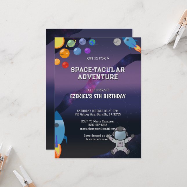 Personalise Space Birthday Invitation (Front/Back In Situ)