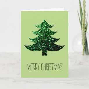 Personalise Sparkly Christmas tree green sparkles Holiday Card