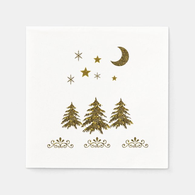 Personalise, Sparkly Christmas tree, moon, stars Napkin (Front)