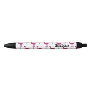 Personalise Sparkly flamingo Pink glitter sparkles Black Ink Pen