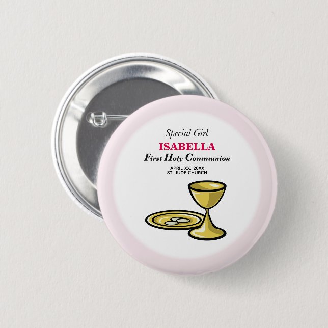 Personalise, Special Girl, First Communion 6 Cm Round Badge (Front & Back)