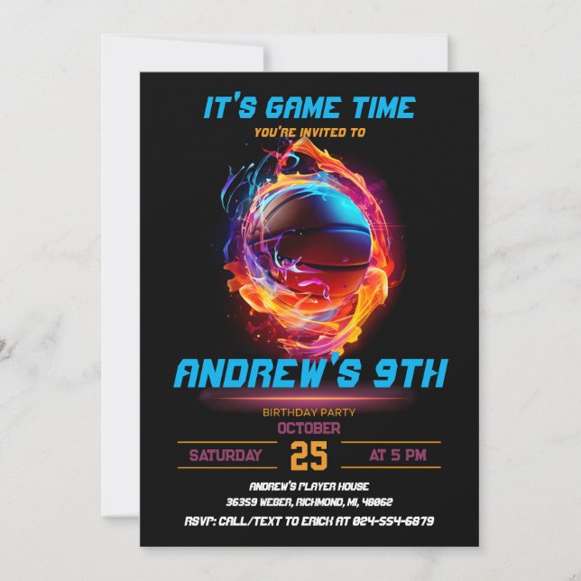 personalise Sport Basketball Birthday Invitation (Front)