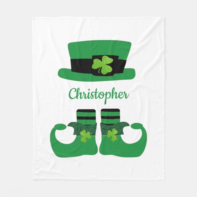 Personalise St. Patrick's Leprechaun Green Black  Fleece Blanket (Front)