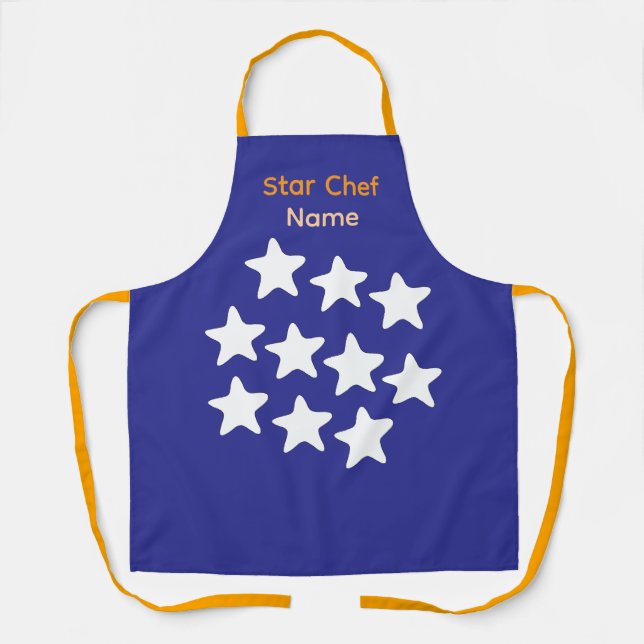 Personalise Star Chef Blue + Orange Straps Apron (Front)