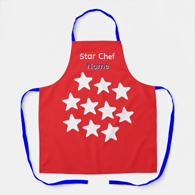 Personalise Star Chef Blue Straps Apron (Front)
