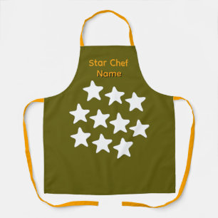Personalise Star Chef Olive Apron Orange Straps