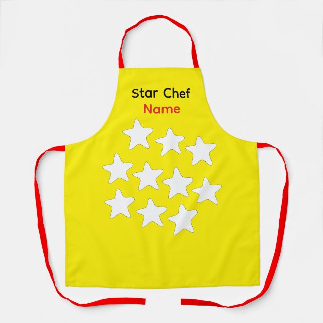 Personalise Star Chef Yellow Apron Red Straps (Front)