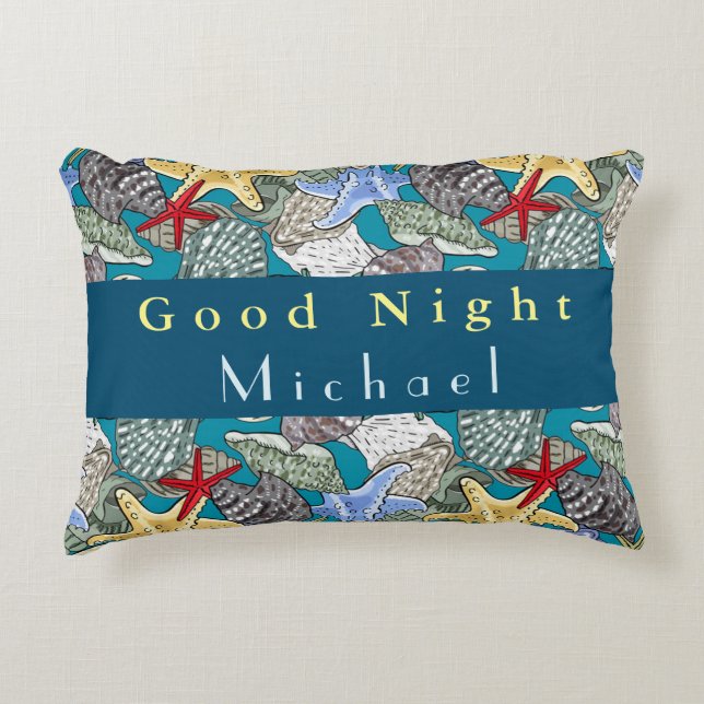 Personalise Starfish Sea Shell Pattern Good Night  Decorative Cushion (Front)