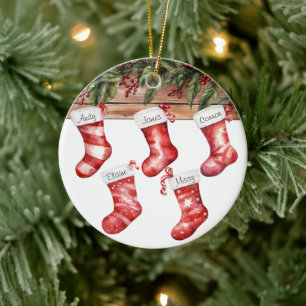 Personalise Stockings Large Family of 5 Christmas  Ceramic Tree Decoration