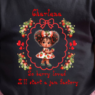 Personalise Strawberry Dressed Black Baby Girl  T-Shirt