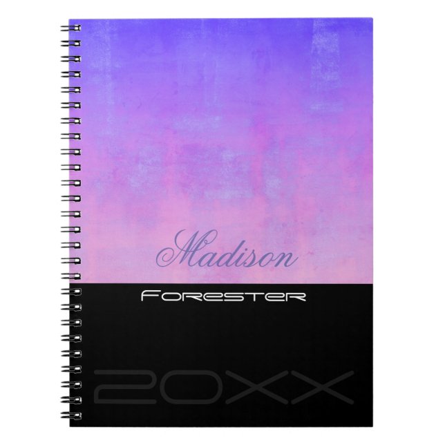 Personalise stylish Blue Purple Pink Black Notebook (Front)