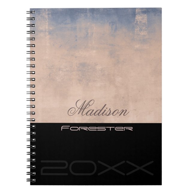 Personalise stylish Blue Rose Gold Mallow Black Notebook (Front)