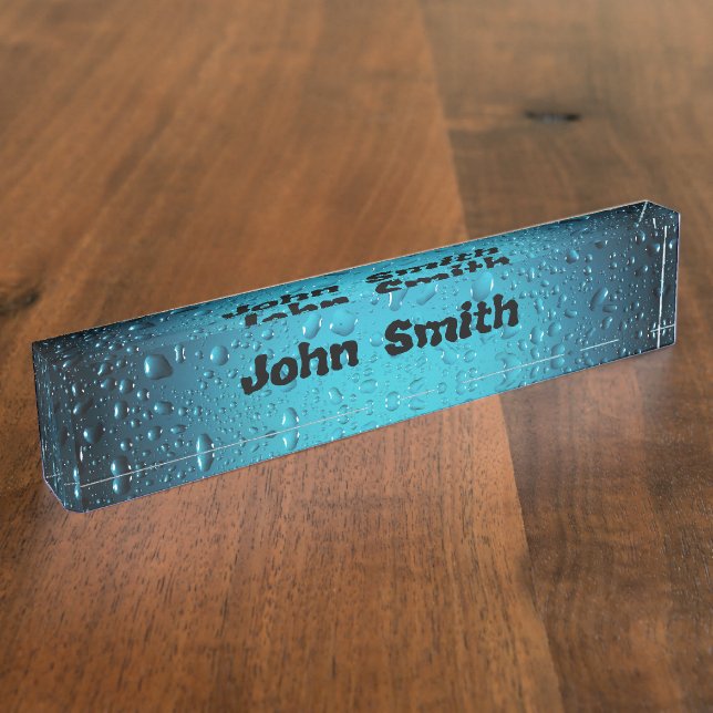 Personalise Stylish Cool Blue water drops Nameplate (Side)