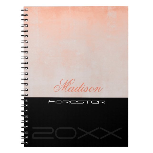 Personalise stylish Peach Pink Black Notebook (Front)