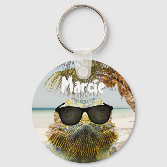 Personalise Summer Beach Fun Key Ring (Front)