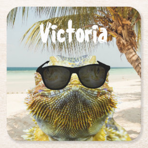 Personalise Summer Beach Fun Square Paper Coaster