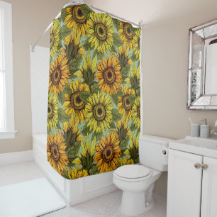 Personalise Sunflower with Foliage Sage Background Shower Curtain