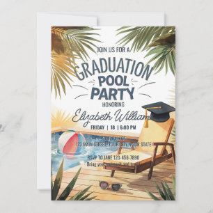 Personalise Sunglass Lounge Chair Graduation Pool  Invitation