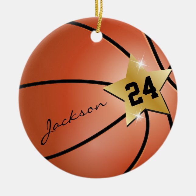 Personalise Super Star Basketball Ceramic Tree Decoration (Front)