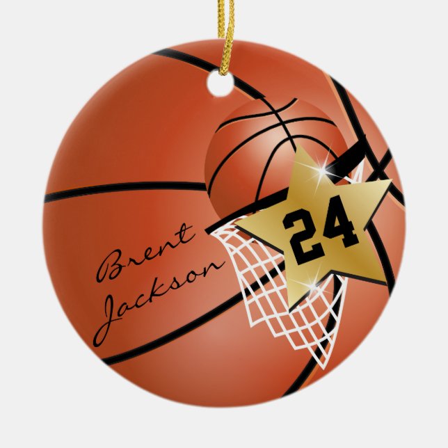 Personalise Super ⭐Star Player 🏀 Basketball Ceramic Tree Decoration (Front)