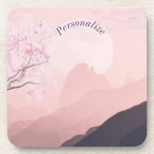 Personalise Surreal Pink Landscape & Moon Coaster