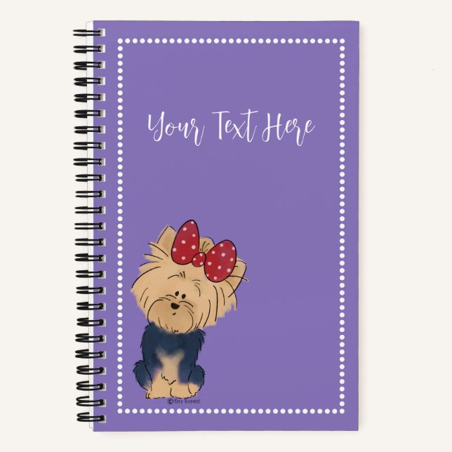 Personalise Sweet Yorkie with Bow Custom Notebook (Front)