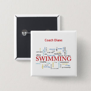 Personalise, Swimming Coach Thank You In Words 15 Cm Square Badge