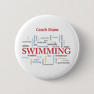 Personalise, Swimming Coach Thank You In Words 6 Cm Round Badge