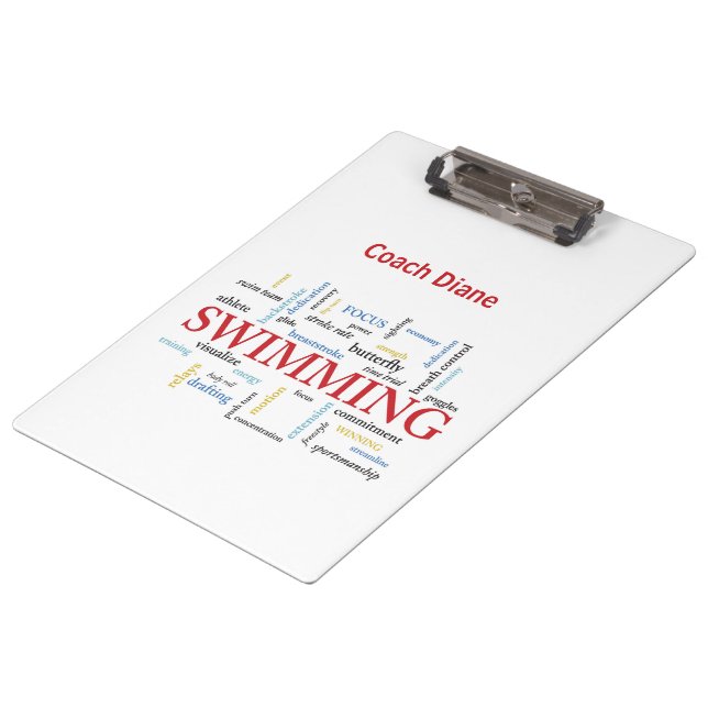 Personalise, Swimming Coach Thank You In Words Clipboard (Angled)