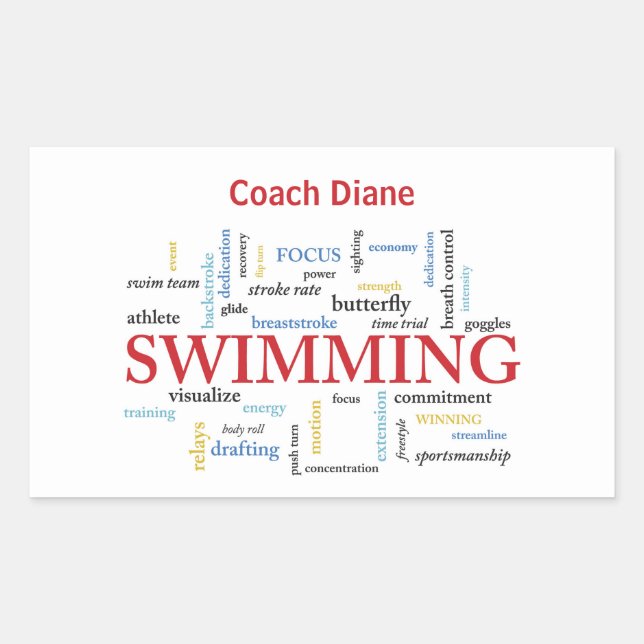 Personalise, Swimming Coach Thank You In Words Rectangular Sticker (Front)