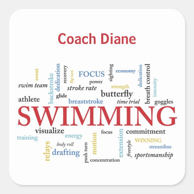 Personalise, Swimming Coach Thank You In Words Square Sticker (Front)
