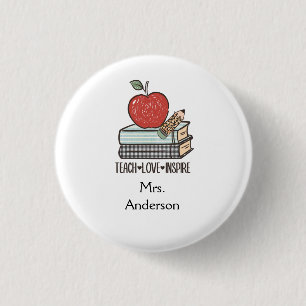 Personalise Teach Love Inspire Gift For Teacher 3 Cm Round Badge