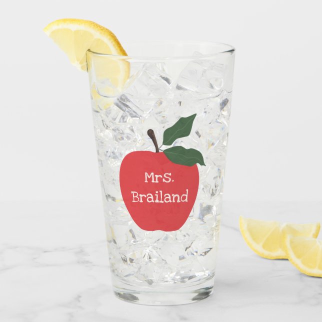 Personalise teacher gift apple custom glass (Front Ice)