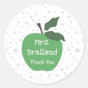 Personalise teacher name custom green apple classic round sticker