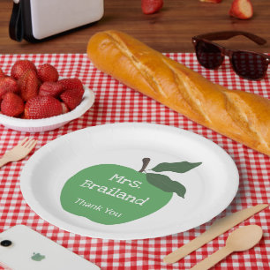 Personalise teacher name custom green apple paper plate