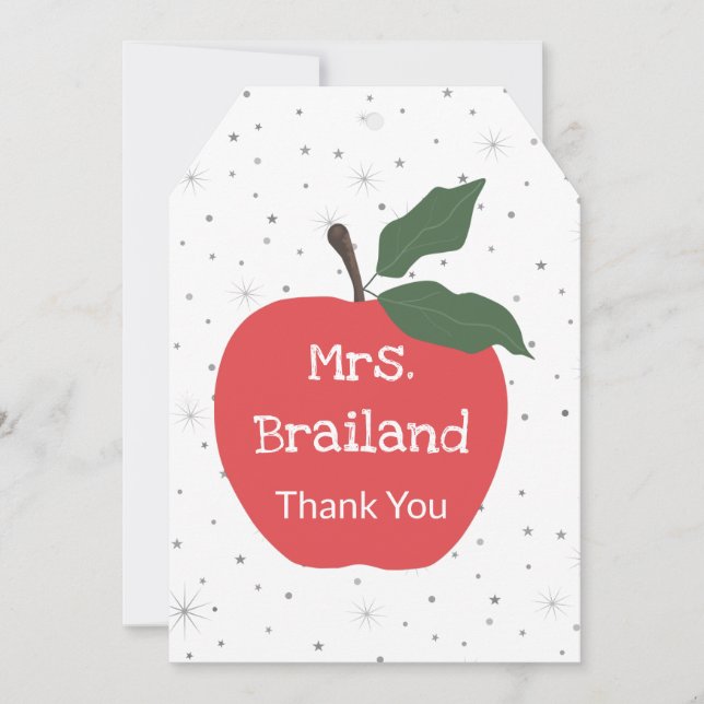 Personalise teacher name custom red apple card (Front)