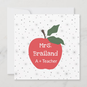 Personalise teacher name custom red apple card